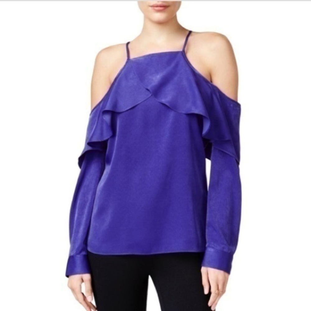 New Bar III Purple Ruffled Cold Shoulder Top